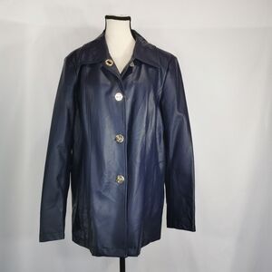 Dennis Basso Faux Leather Coat in Royal Blue - Sz L/XL